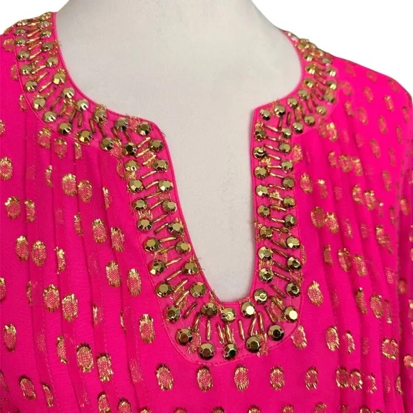 Lilly Pulitzer Pink and Gold Silk “Colby” Dress - Picture 3 of 10